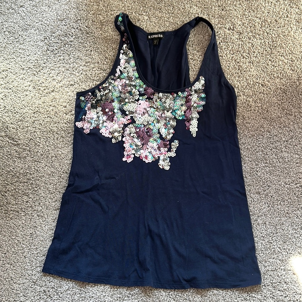 Express navy tank with sequin design SMALL